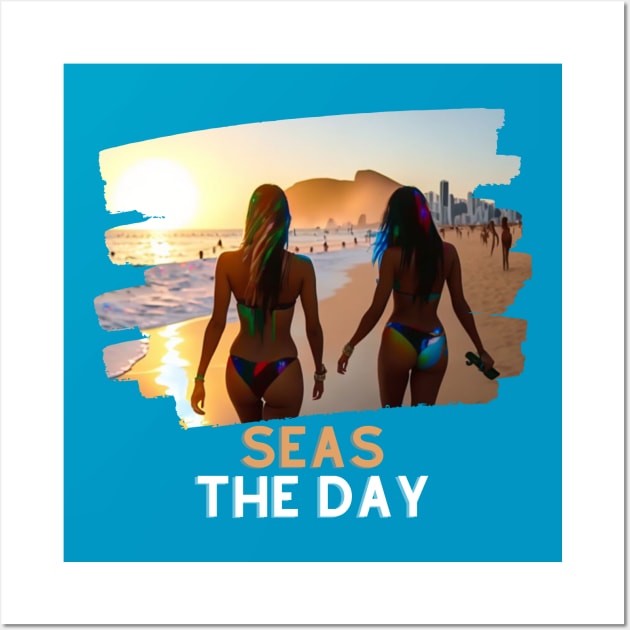 Seas the Day (2 bikini girls on beach) Wall Art by PersianFMts